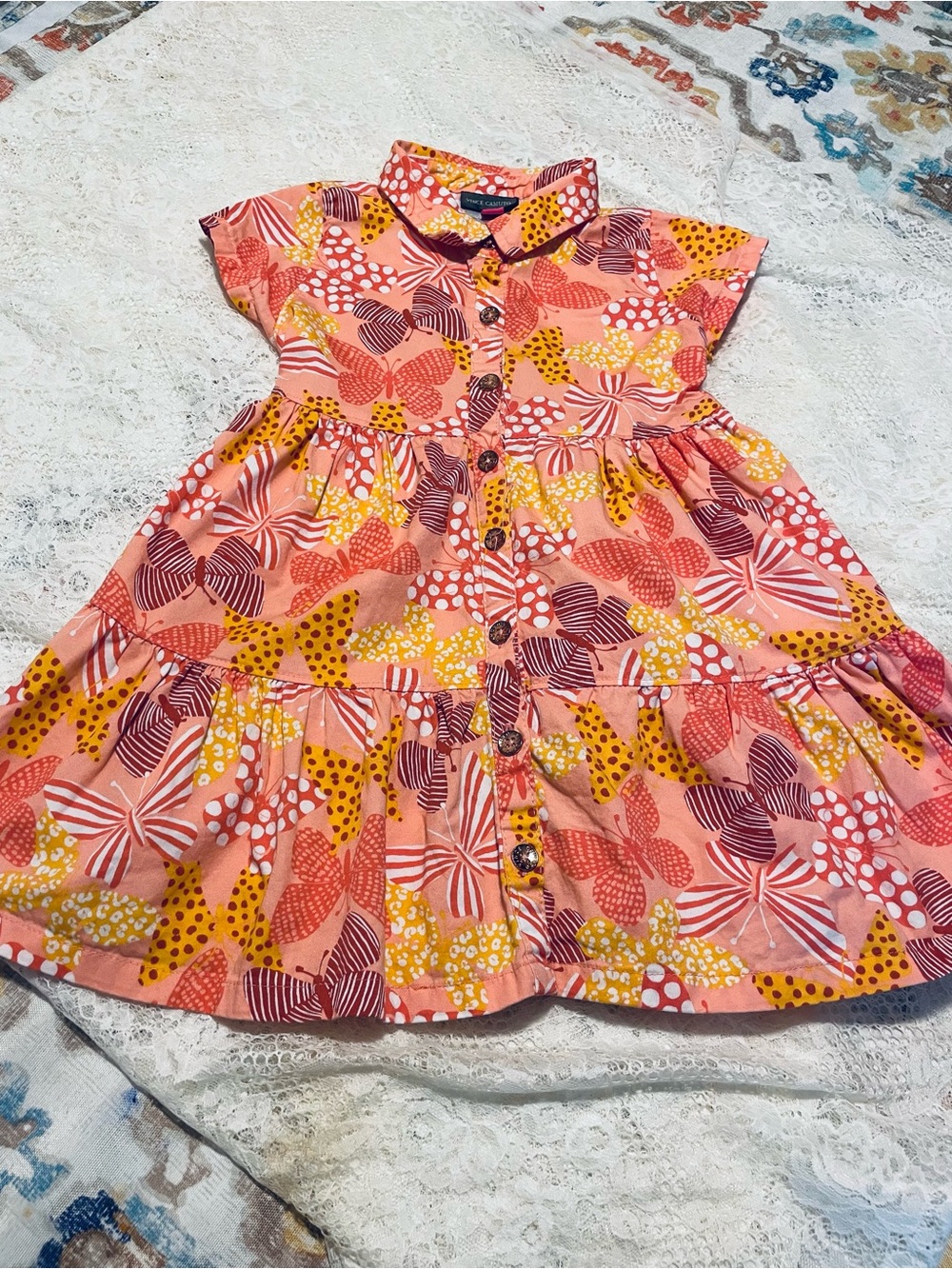 Vince Camuto Peach Floral Button-Front Girls' Dress